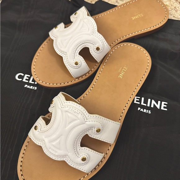 AUTHENTIC CELINE TRIOMPHE SANDALS WHITE US 8 - Picture 1 of 9